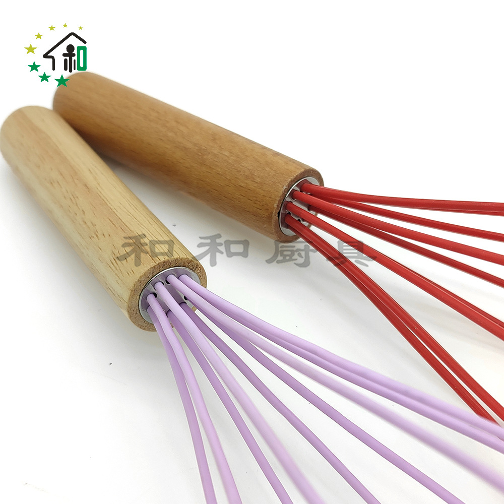 10寸木柄硅胶打蛋器手动搅拌器手动器厨房烘焙工具木柄打发奶油详情7