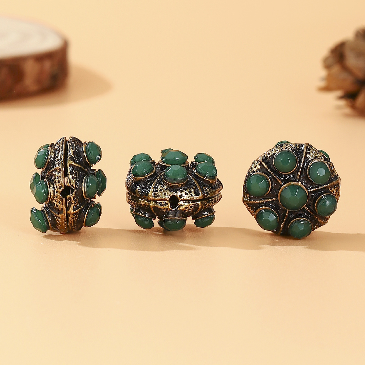 Tibetan-style Nepalese beads, loose beads, copper beads, back cloud inlay, retro ethnic style DIY jewelry accessories, spacer beads, bucket beads pic 46