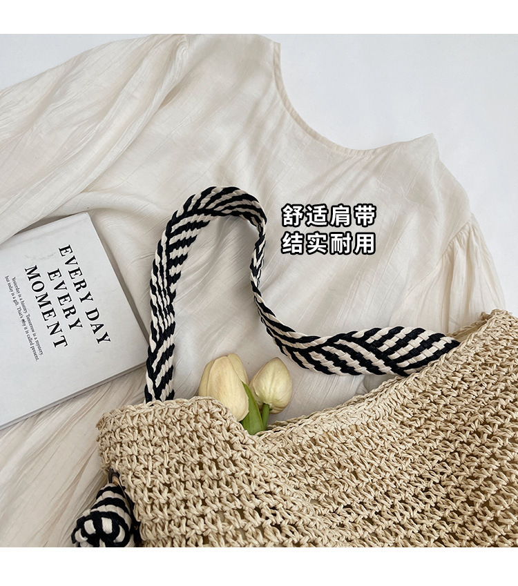 Summer high-capacity straw woven bag for women, 2024 new style seaside and beach vacation single-shoulder bag, commuter tote bucket bag pic 6