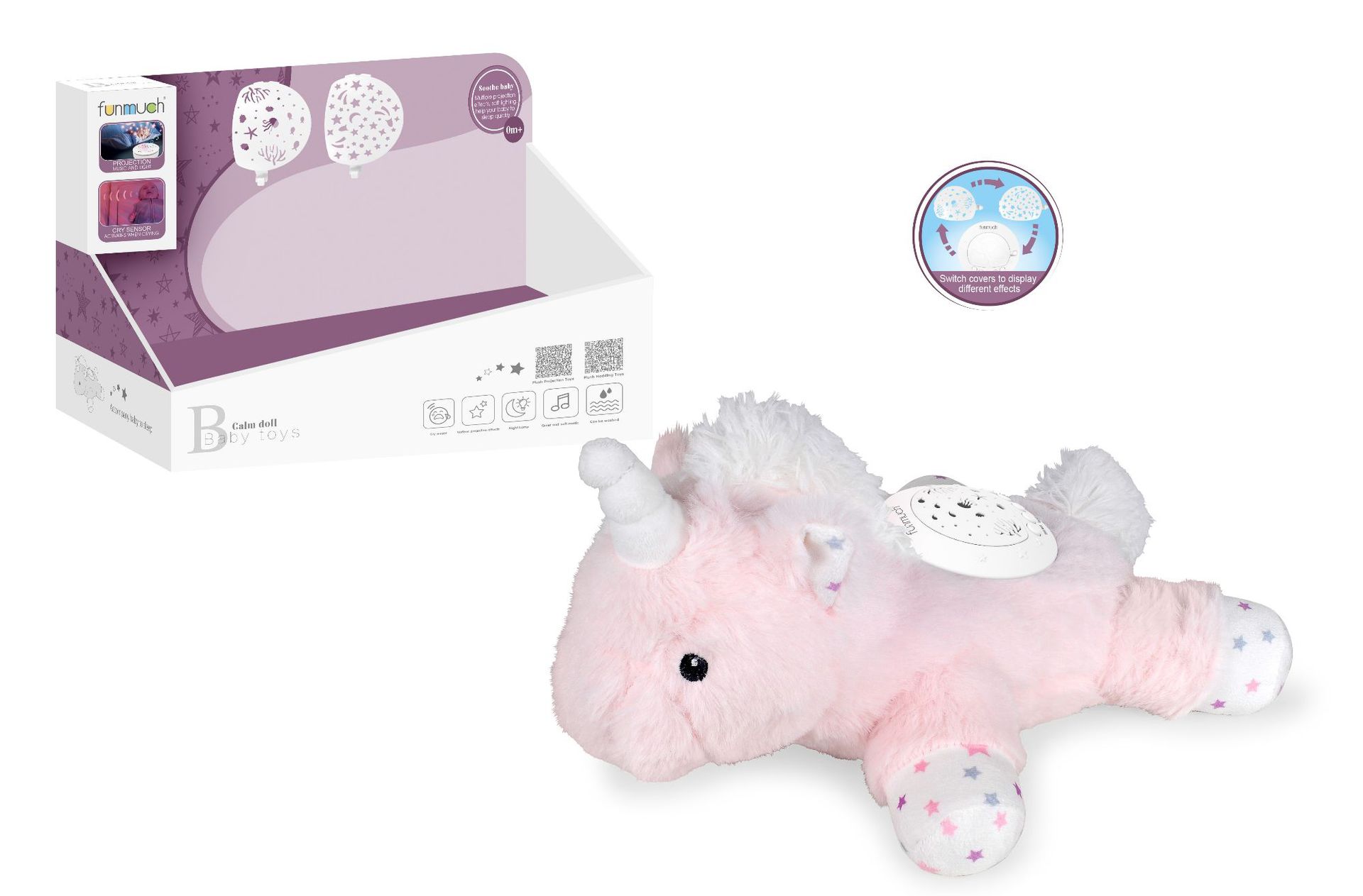 Cross-border infant and toddler soothing plush toys, creative projection night light music lullaby dolls, baby comfort toys pic 3