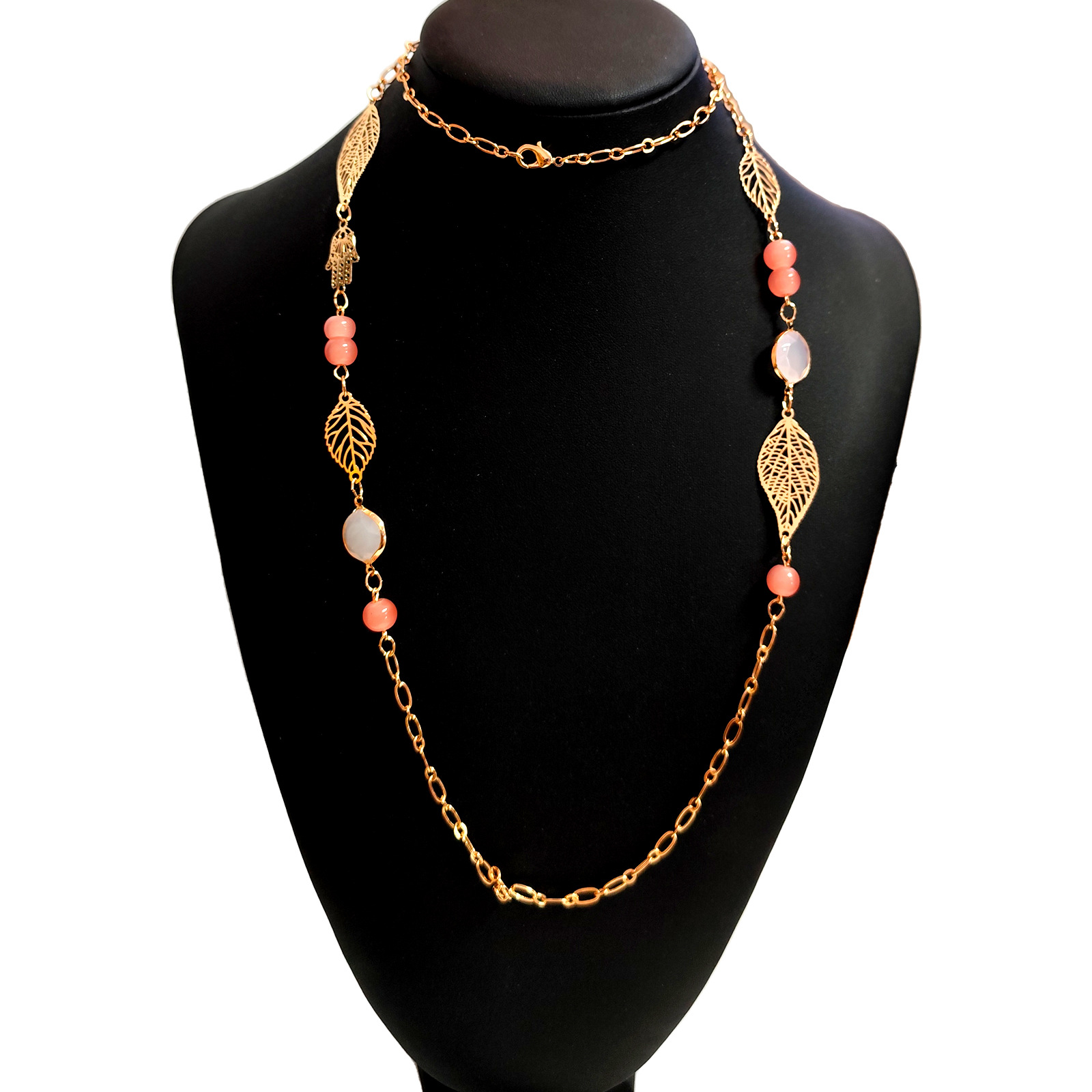 European and American cross-border fashion oval-shaped flower sweater necklace, high-end circular owl necklace, design sense waist chain pic 8