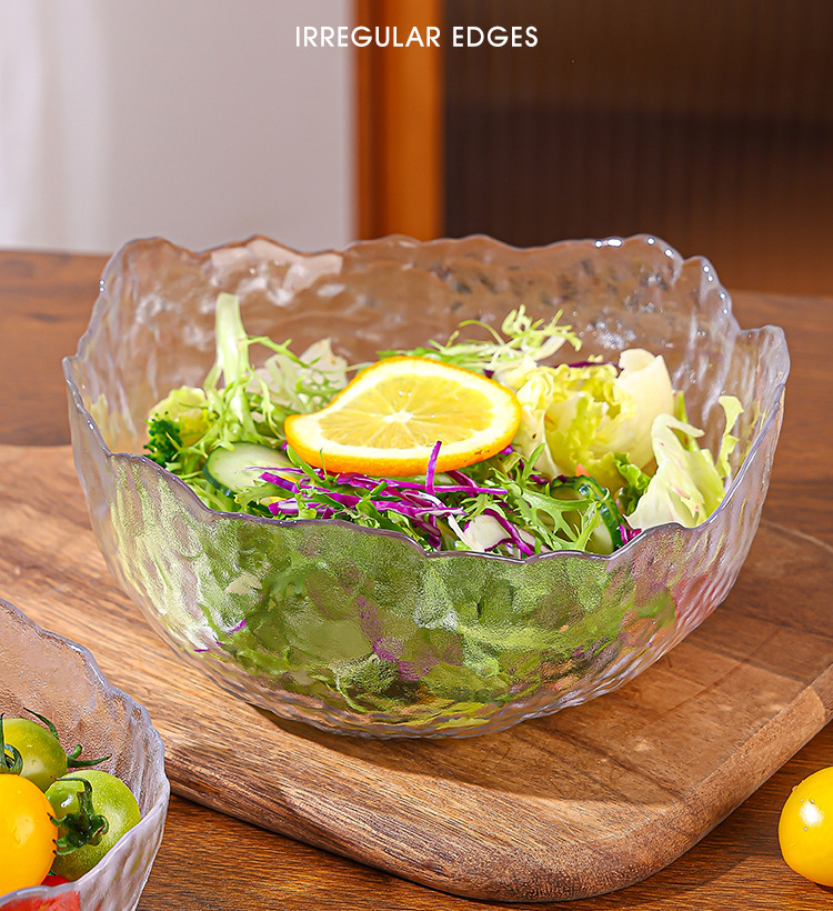 Glass fruit plate, large household salad bowl decoration, snack arrangement, hammer-patterned transparent creative Japanese dessert plate pic 8