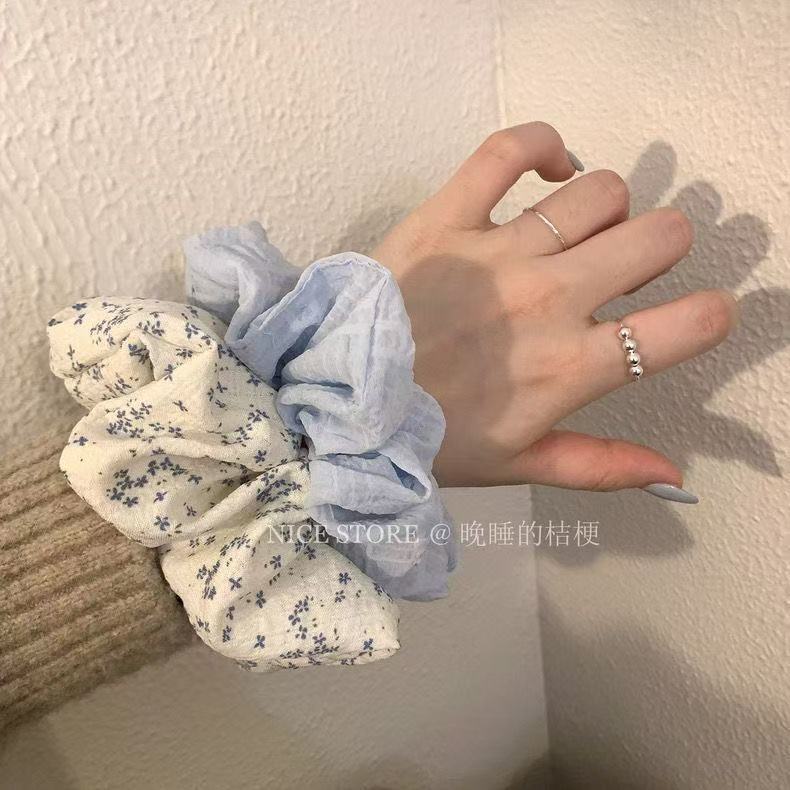 Sweet hair accessory, ponytail bun, spring jasmine floral print, Korean-style large intestine hair band, and hair tie pic 4