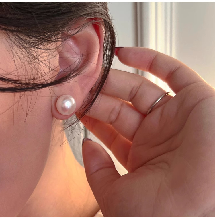 925纯银5A灯泡天然淡水馒头珍珠耳钉女韩国简约大气通勤耳饰E9596详情17