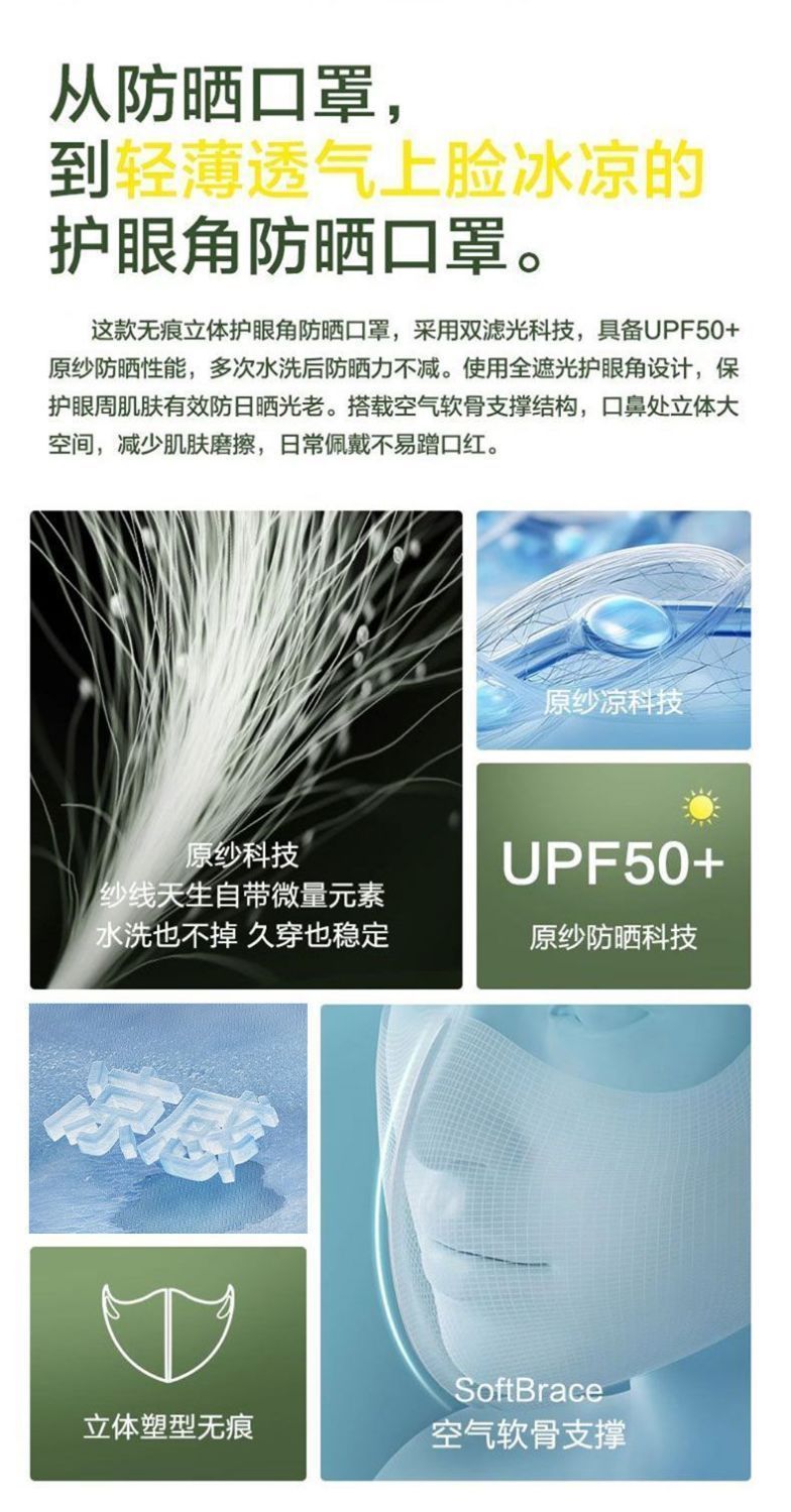 防晒口罩3D无痕冰丝女防紫外线遮阳遮脸男夏季防晒面罩护眼角透气详情2