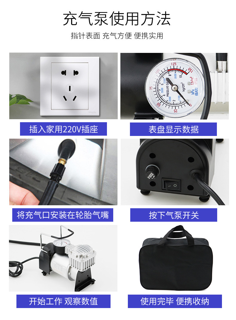 车载220V电动充气泵便携式高压轮胎打气机汽车用充气机便携充气泵详情13