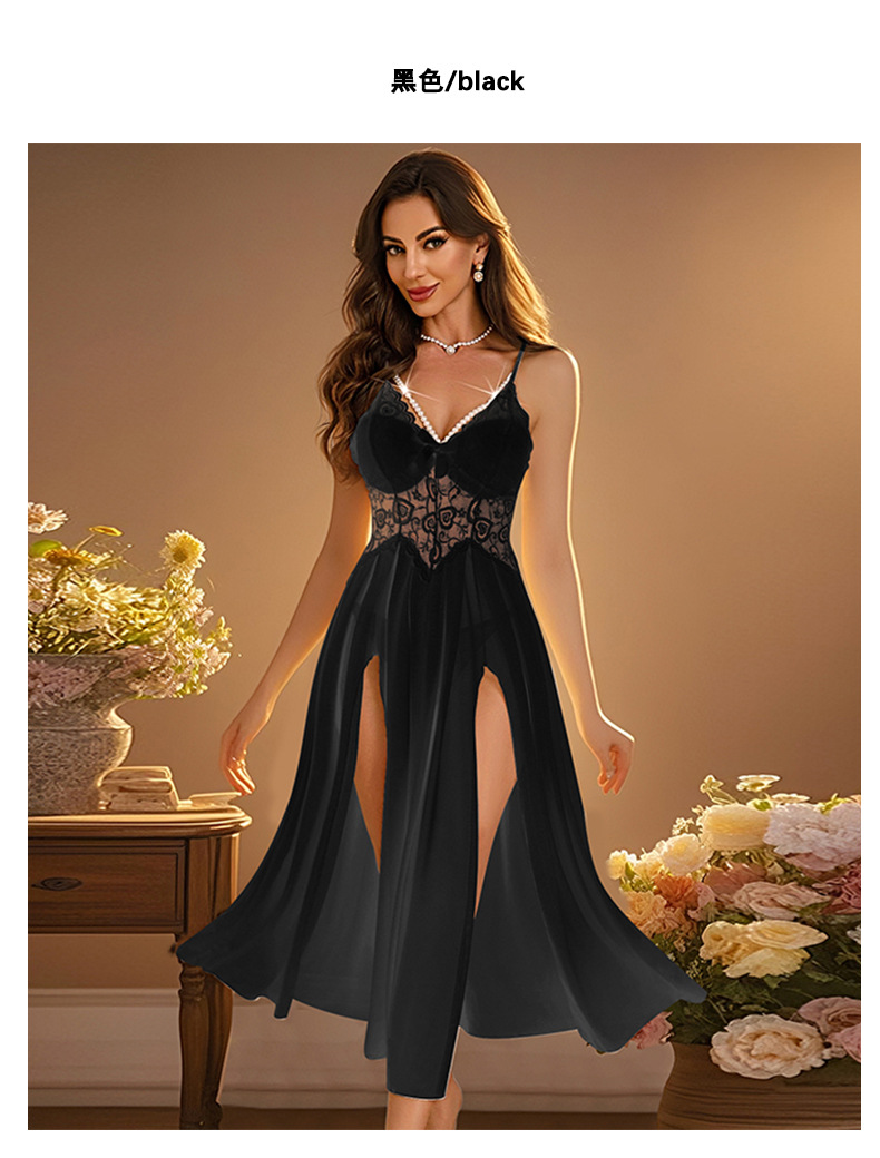 Feiyun Sexy Solid color Pure Desire Seductive pajamas Hot Mesh lace Passionate Seductive Lady halter nightdress 898 pic 13
