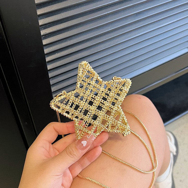 跨境2024夏新款小香风镂空金属星星包晚宴包单肩斜挎气质链条女包详情86