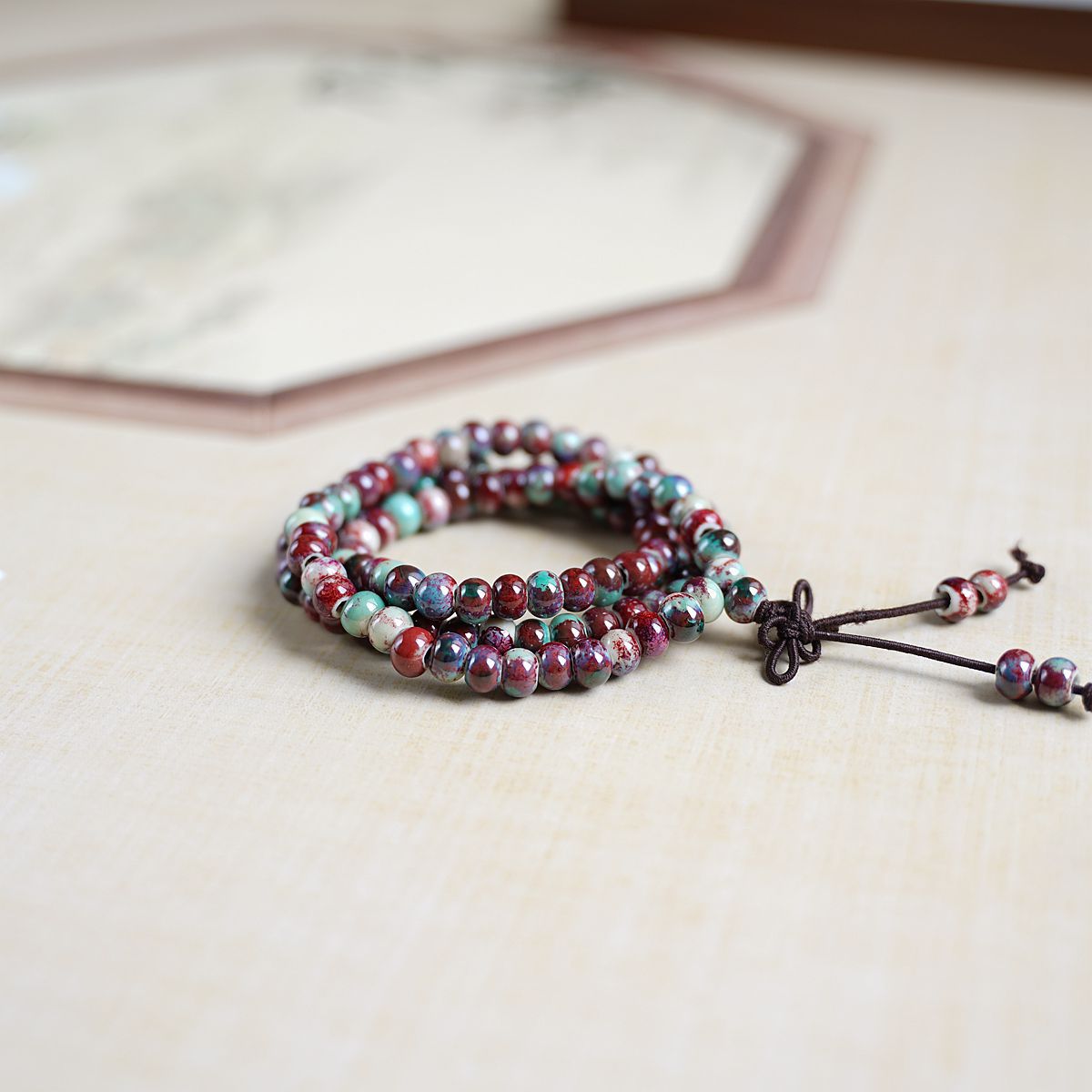 New Chinese-style playing three-circle stacked 108-bead Jingdezhen ceramic bracelet jewelry for women wholesale, ethnic style bracelet for women pic 8
