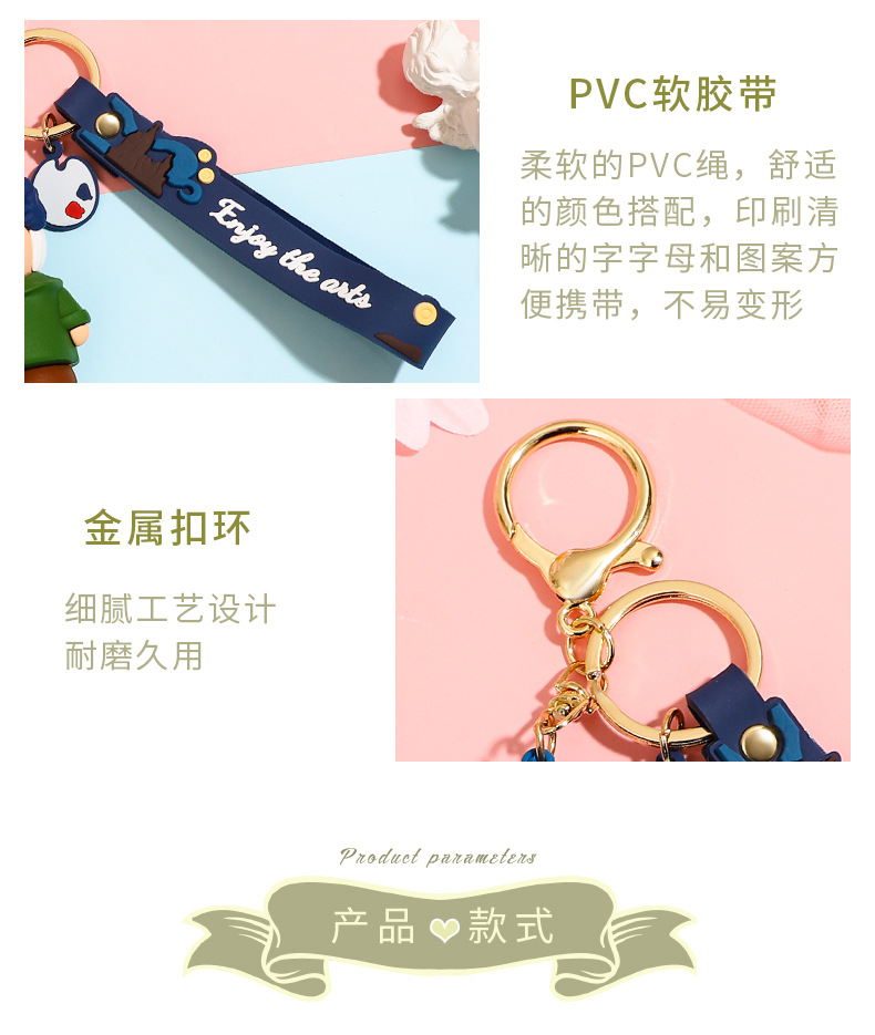 正版创意月半艺术家珍珠耳环少女蒙娜莎莎钥匙扣精致书包挂件批发详情10