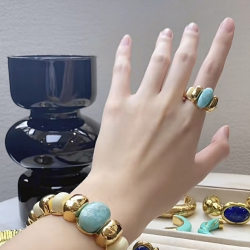 sasa同款法国小众设计天然天河石戒指时尚个性夸张轻奢复古指环女详情3