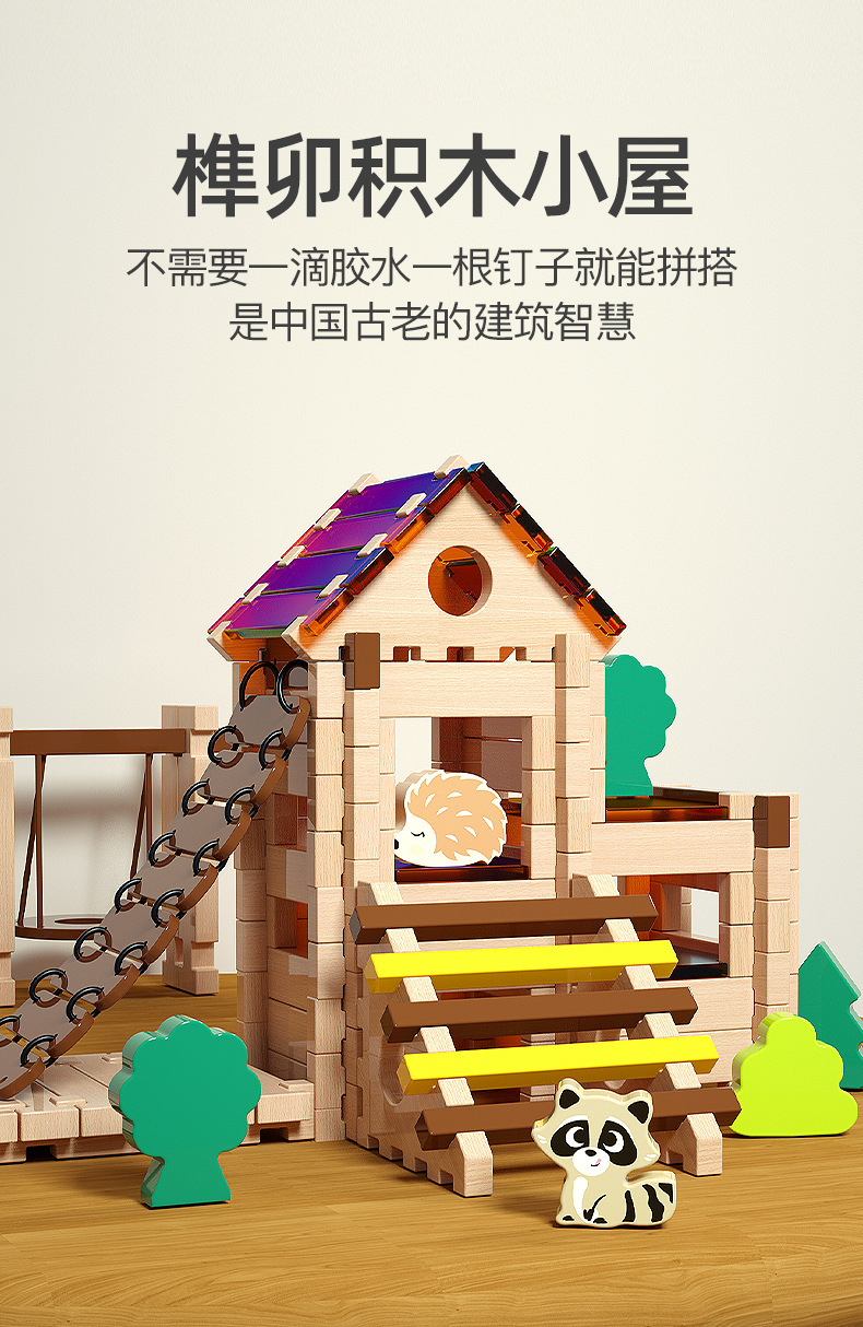 幼儿园游戏角特大号实木益智积木儿童早教DIY原木榫卯拼装玩具详情2