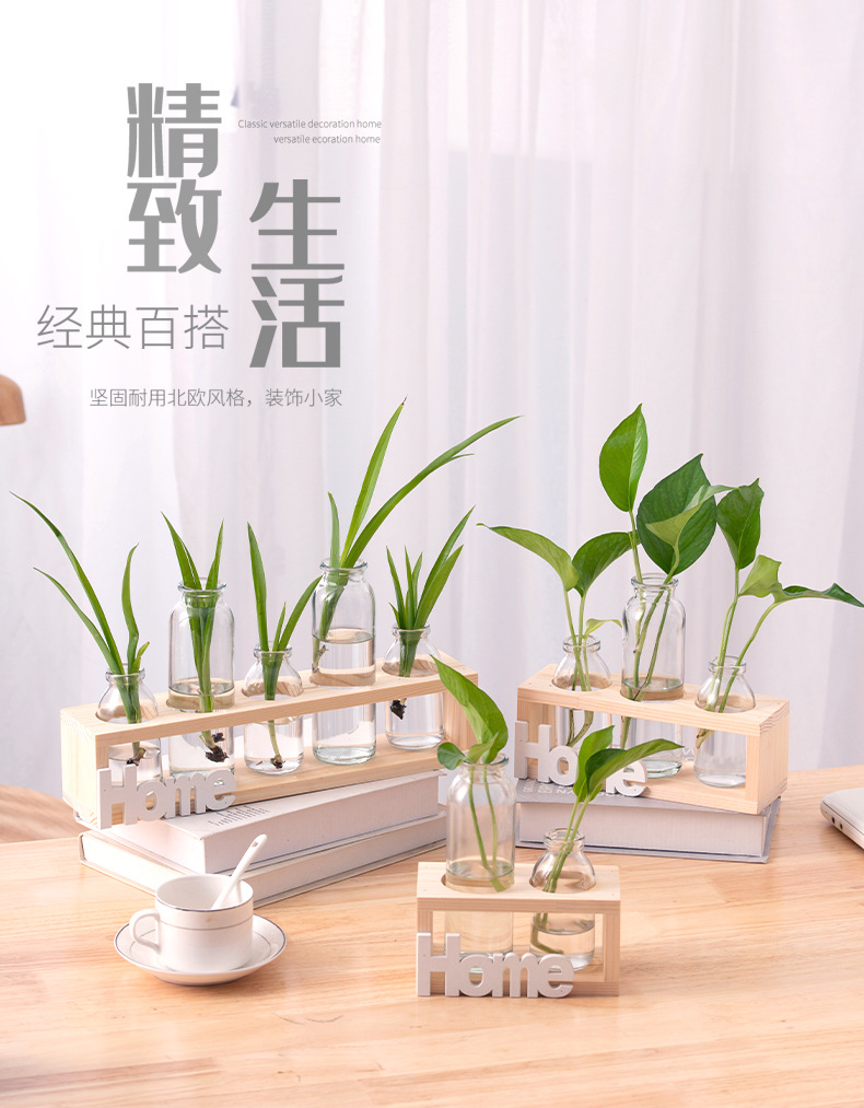 简约北欧试管玻璃花瓶水养插花植物容器办公室桌面水培绿萝摆件详情1