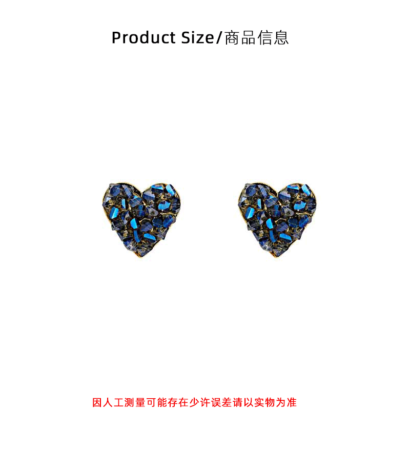 Hyacinth925 Silver Needle Designer Deep Sea Blue Ultra-beautiful Fine Sparkling cold Style natural crystal heart-shaped stud earrings pic 3