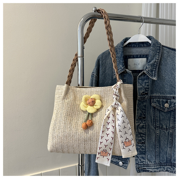 编织草编包包女大容量2023新款夏天花朵单肩休闲潮流洋气托特包详情19