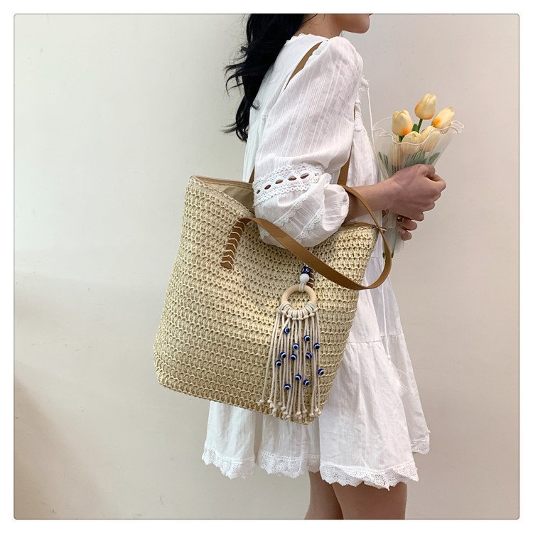 2024时尚新款沙滩草编大容量包包女单肩包百搭洋气编织旅行托特包详情29