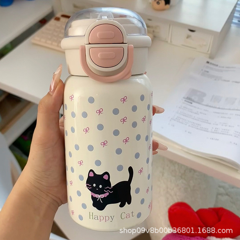 Simple insulated cup for girls with straw, high appearance level, double drinking cup 316 new model, portable for students, stainless steel insulated pic 15