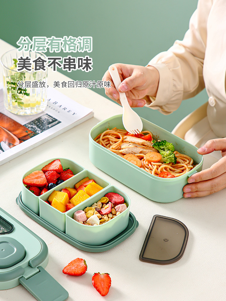 多层便当盒分格带酱料盒可微波加热学生上班族饭盒便携餐盒饭盒详情2