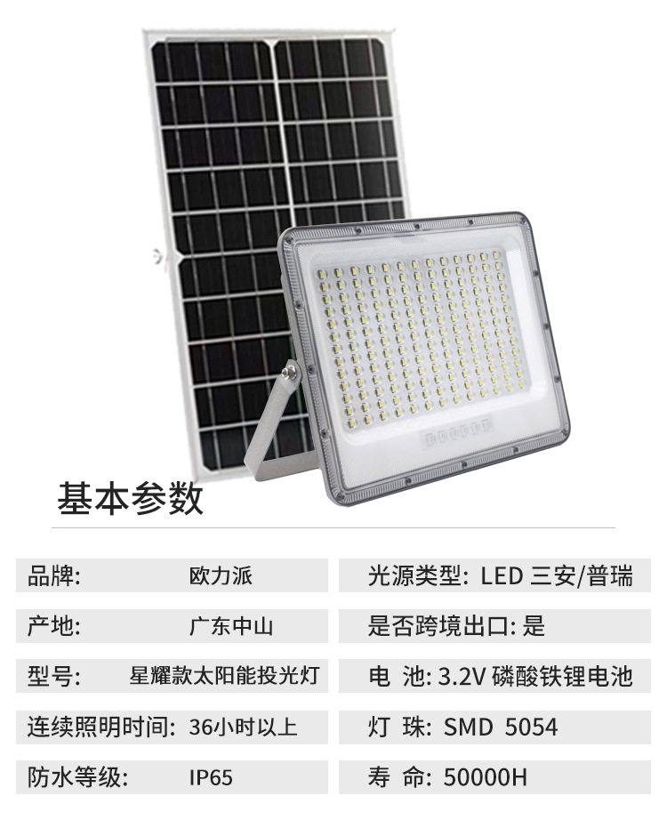 跨境新款分体太阳能庭院灯 户外防水led大功率工程太阳能投光灯详情3