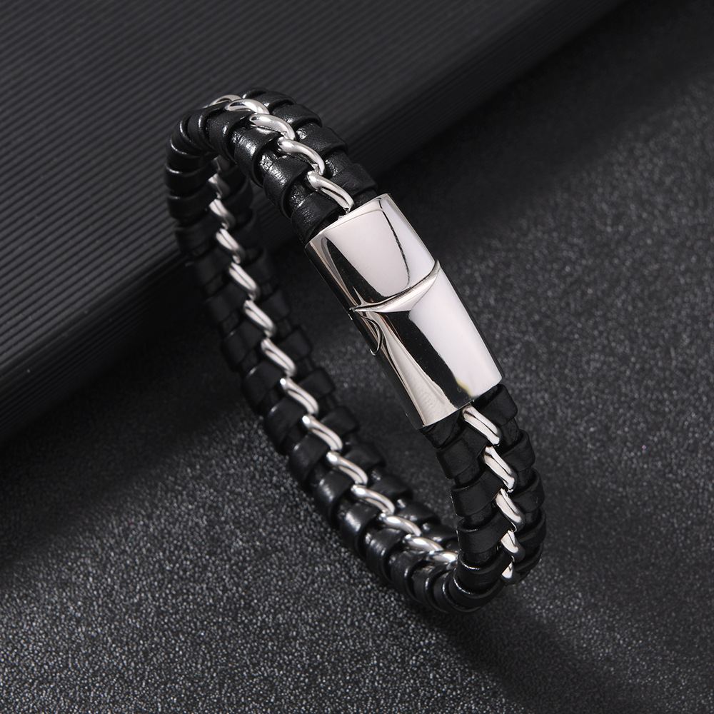 速卖通希音爆款男士手环 多层编织皮革手链时尚个性磁吸扣手链详情22