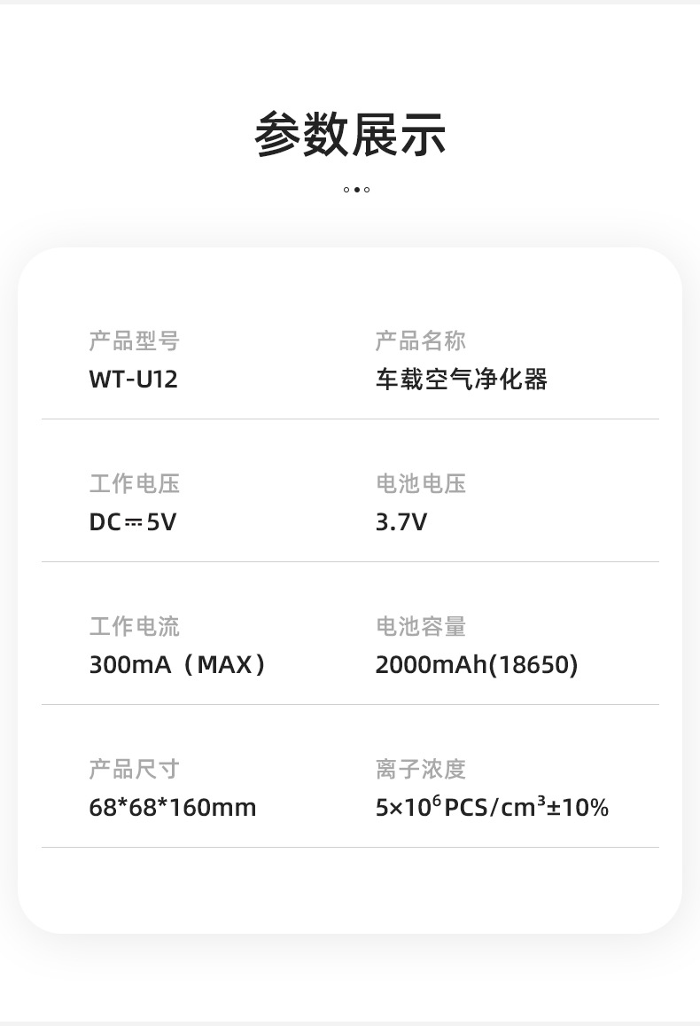 跨境桌面空气净化器除烟异味除尘USB充电车载空气负离子净化器详情16