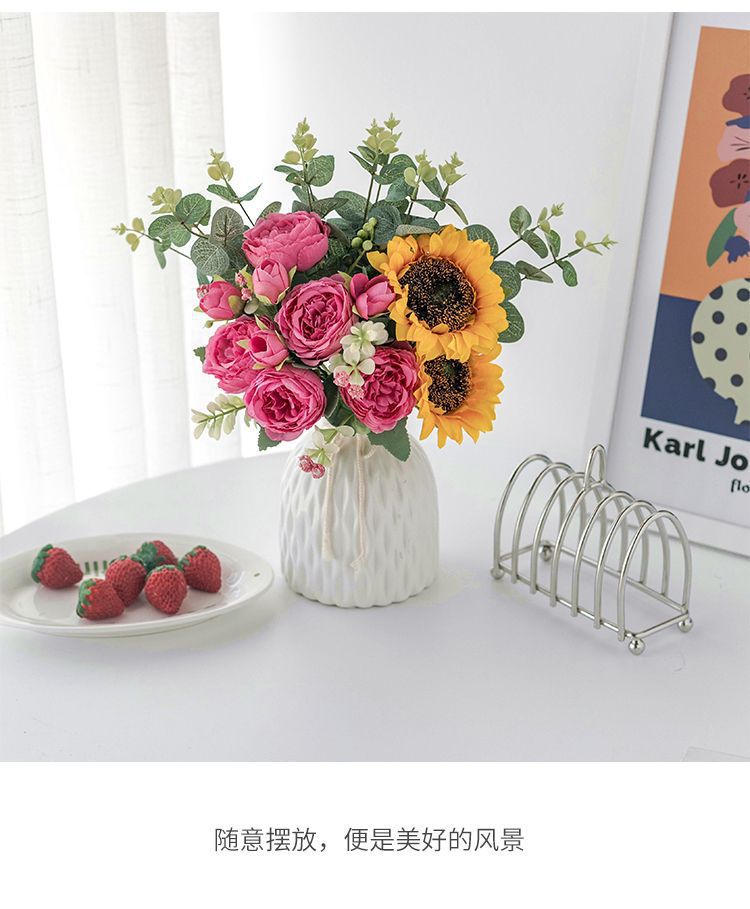 向日葵假花花摆设客厅餐桌面花艺装饰摆件卧室干花束绢花详情14