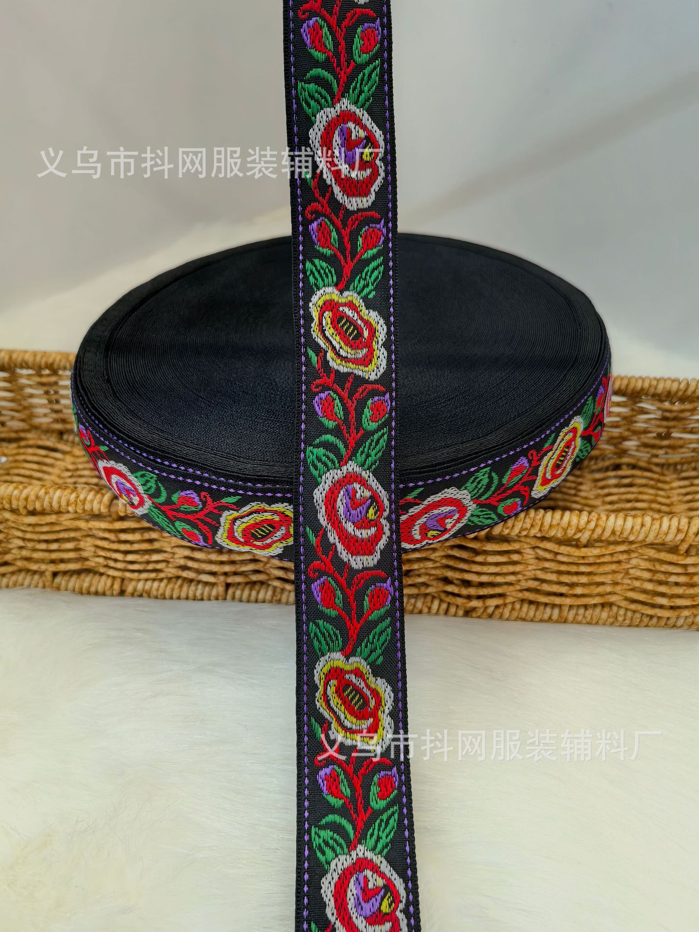 2.7-4.1cm new black background ethnic style jacquard embroidery nylon webbing gift box packaging tape performance costume pic 17