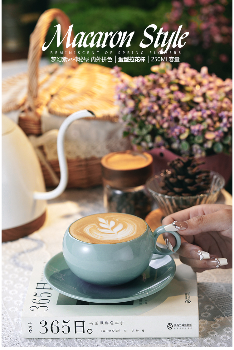 1F31 Egg cup Coffee Cup, ceramic color glaze color-blocking ins style macaron color-blocking latte latte latte cup pic 25