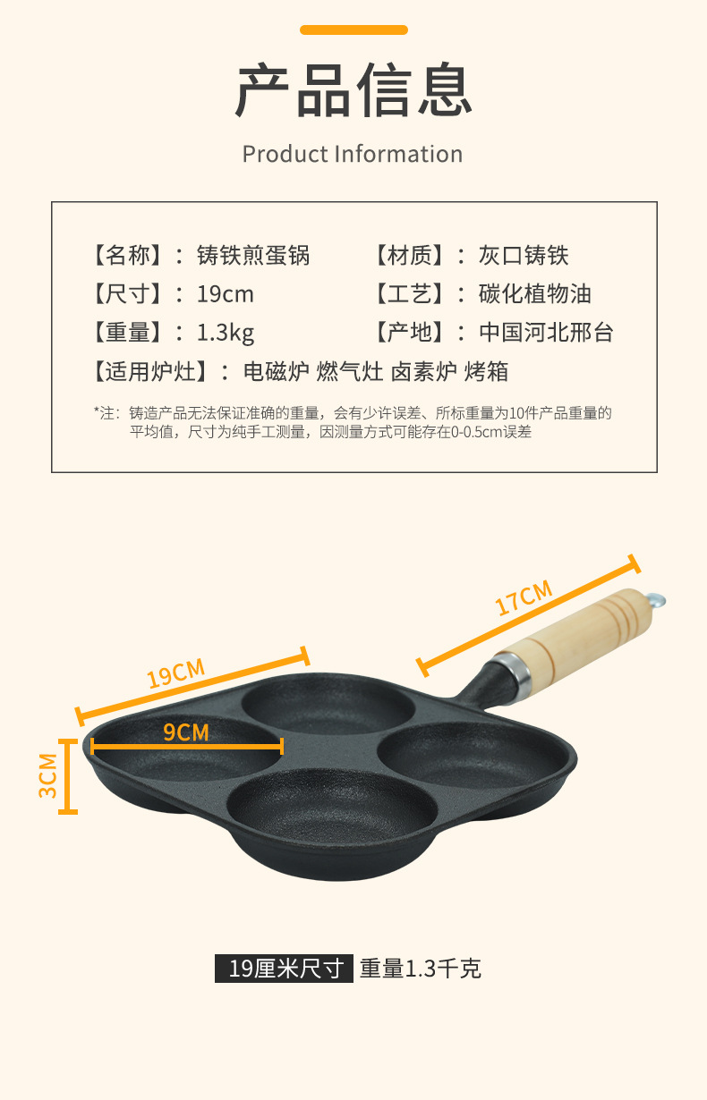 四孔煎蛋锅鸡蛋汉堡锅无涂层平底不粘锅加厚铸铁煎蛋早餐锅鸡蛋饼详情8