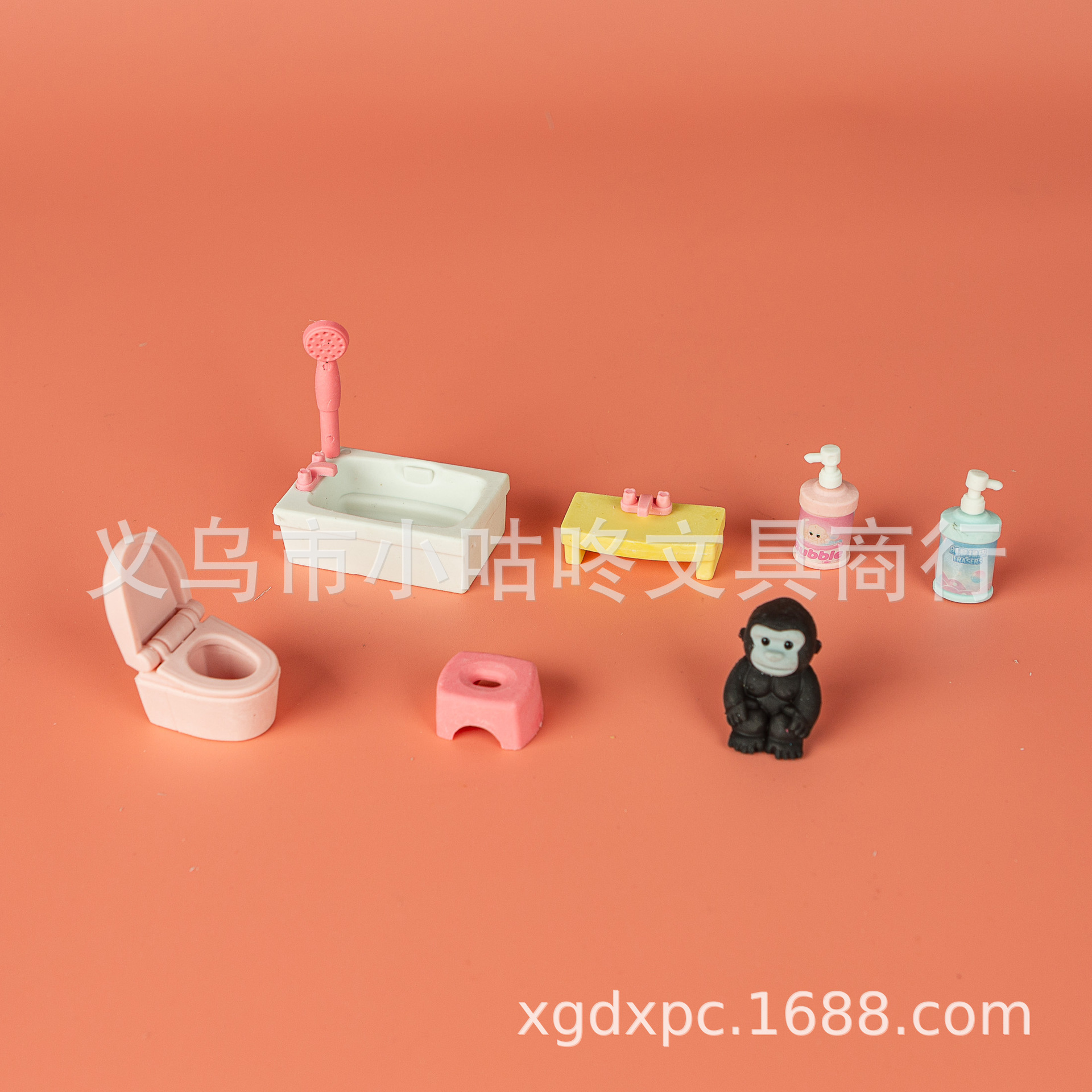xgd-2408卡通浴室沐浴露洗发水泡澡桶小板凳花洒浴室系列套装橡皮详情2