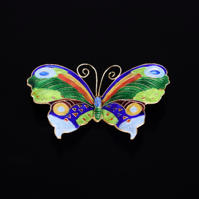 Beijing Cloisonne Chinese Cultural Craft Gift Copper Body Mechanism Enamel silver Blue Butterfly Fridge magnet pic 5