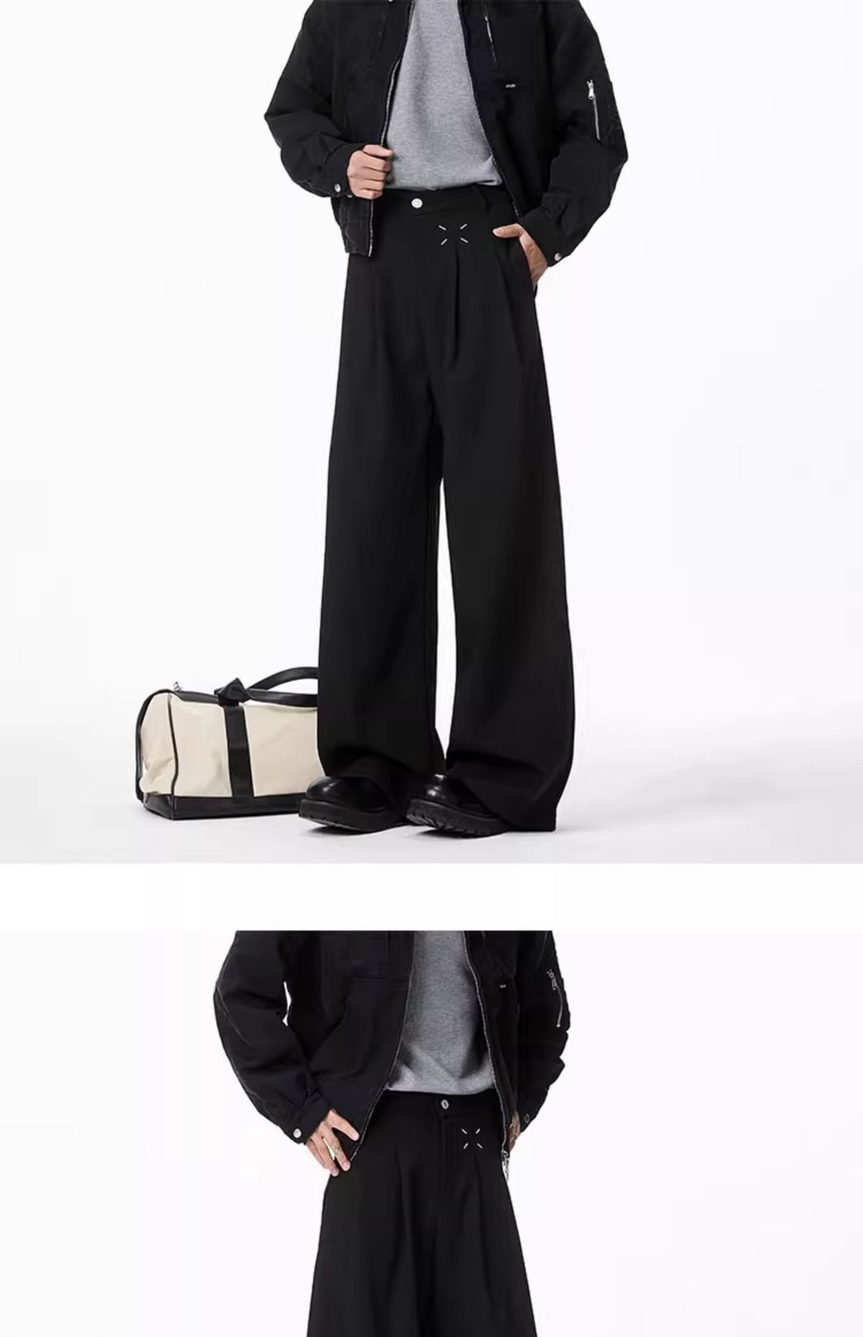 Americano cleanfit negro pantalones hombre primavera otoño recto holgada sensación casual premium sensación pantalones de pierna ancha hombre pic 11