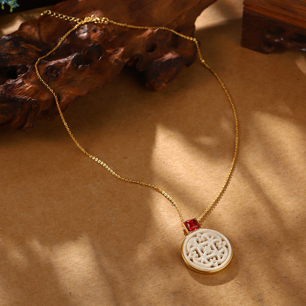 Retro imitation Hetian jade necklace, high-end pendant, niche collarbone chain, French zircon, new Chinese-style fashionable and versatile clothing accessories pic 25