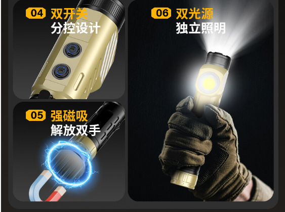 磁吸多功能拐角手电筒强光爆亮转角手电筒户外强光拐角维修工作灯详情12