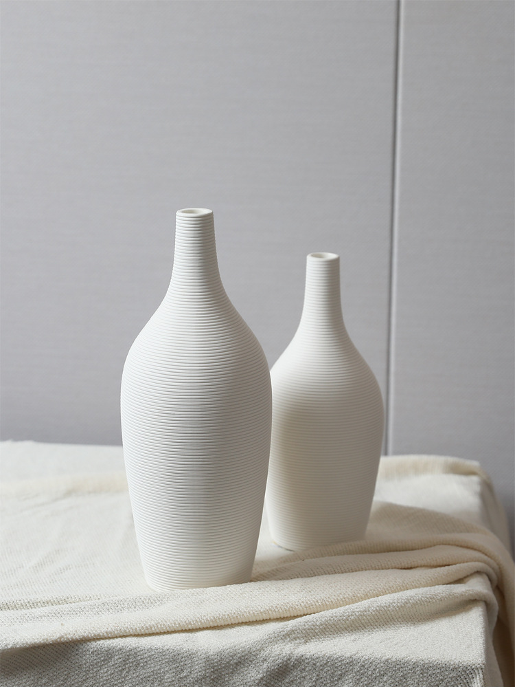 2026 New Nordic Ins-style creative white striped ceramic vase, living room dining table, home dried flower arrangement decorative item pic 7