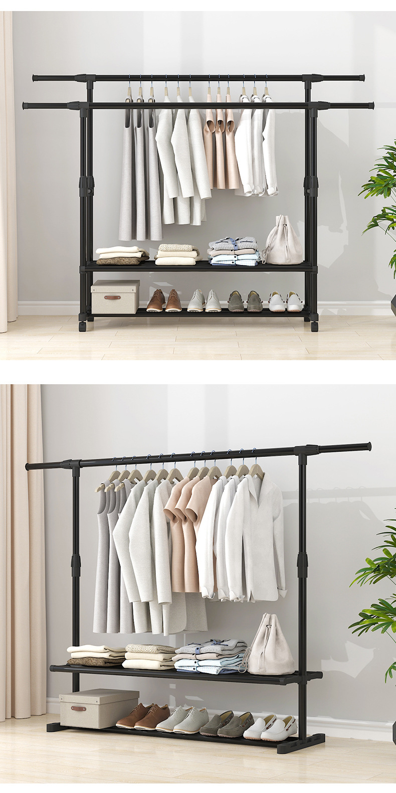 The clothes drying rack is a portable, simple double-pole indoor balcony hanging rack, a floor-standing telescopic and foldable clothes drying rack pic 14