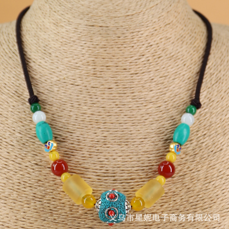 Retro handcrafted ethnic style Tibetan short necklace, feminine and individual Nepalese amber accessory pendant, collarbone chain pic 7