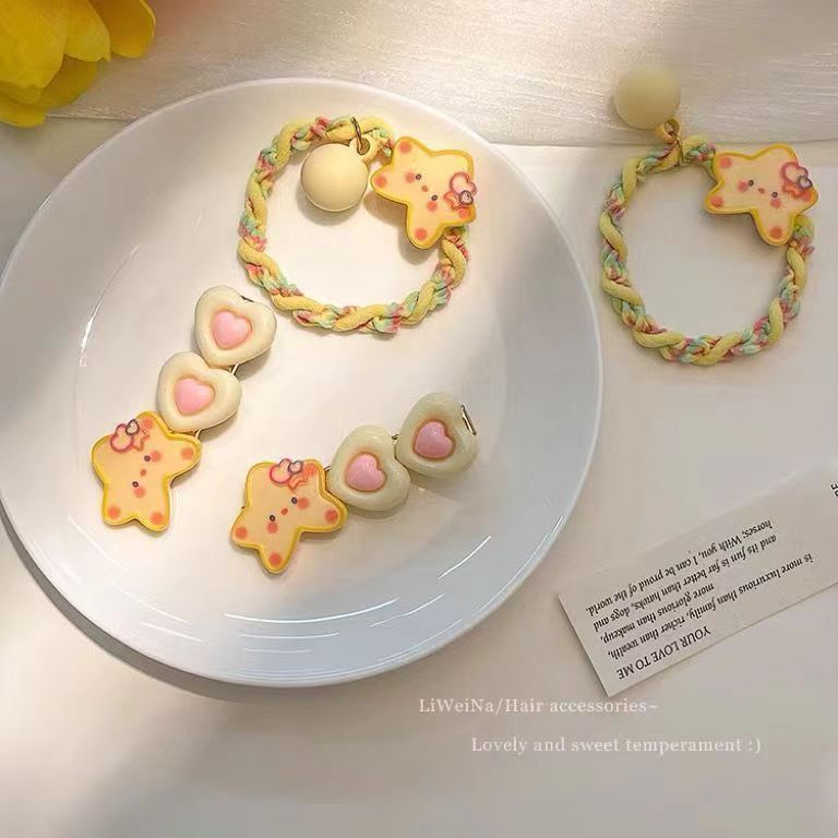 Cute cream yellow star hair tie, fresh and girlish style, high-elasticity hair tie, versatile, sweet rubber band hair band and hair accessory pic 5