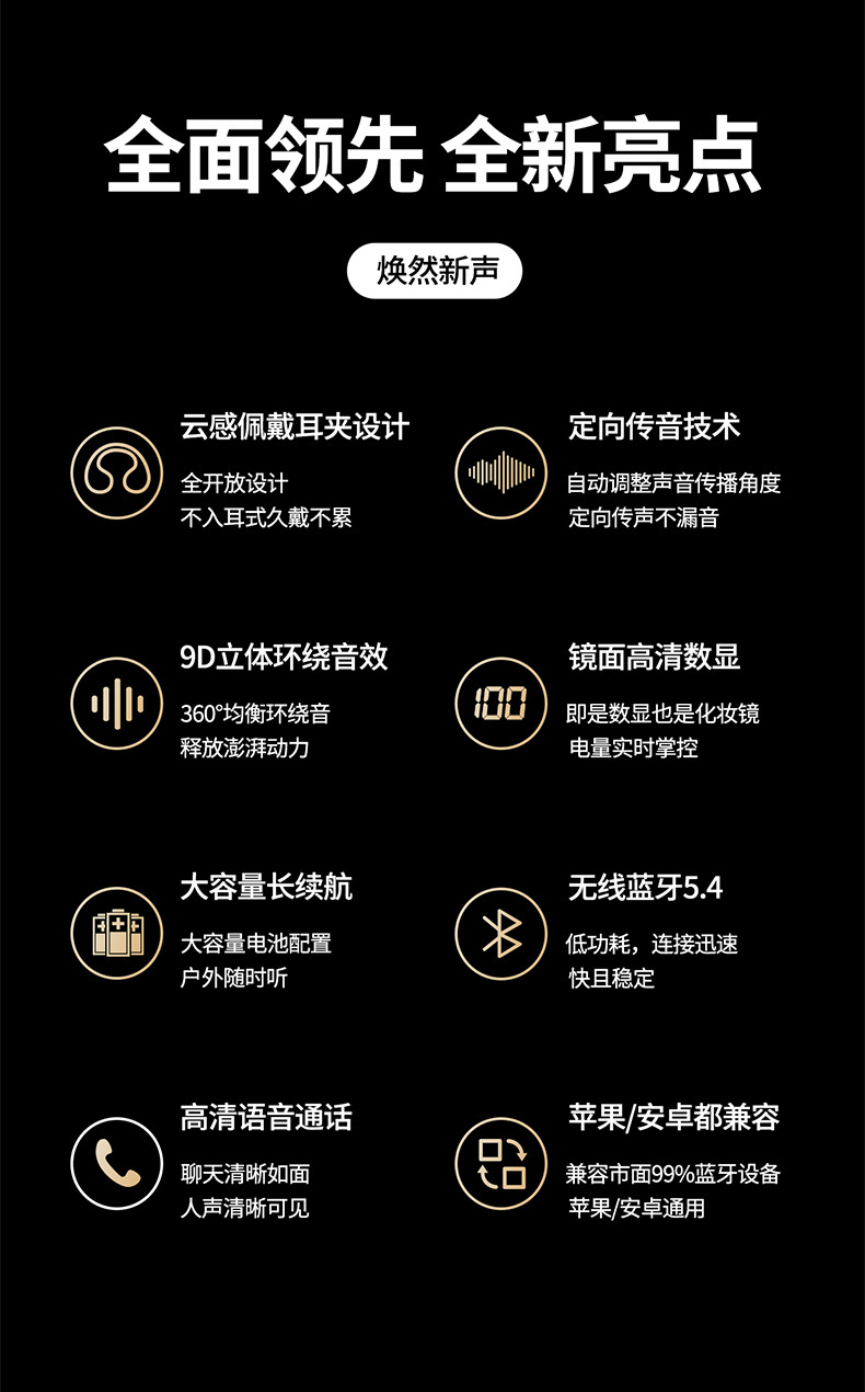 夹耳式真无线数显高音质TWS双耳耳夹双边5.4立体声充电仓蓝牙耳机详情6