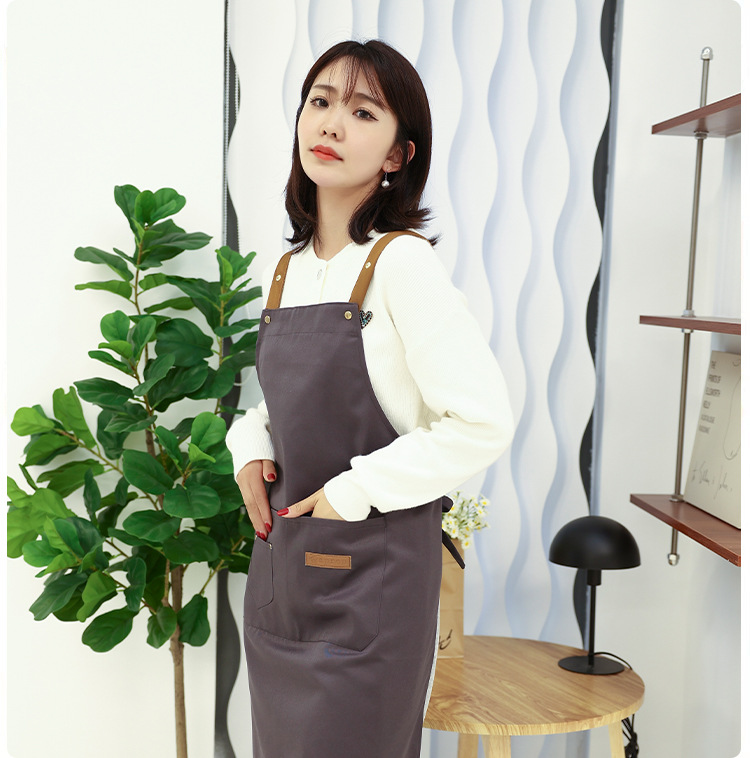 夏季防水布围裙批发家用厨房做饭餐饮咖啡奶茶店防油工作围裙印字详情19