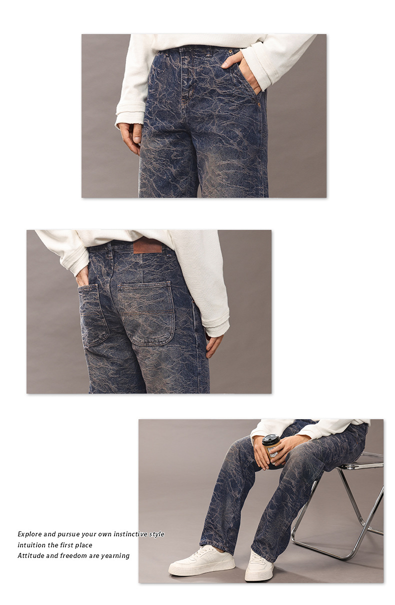 Trendy wavy straight-leg jeans for men, high street washed slightly loose long pants for men 2025 pic 8