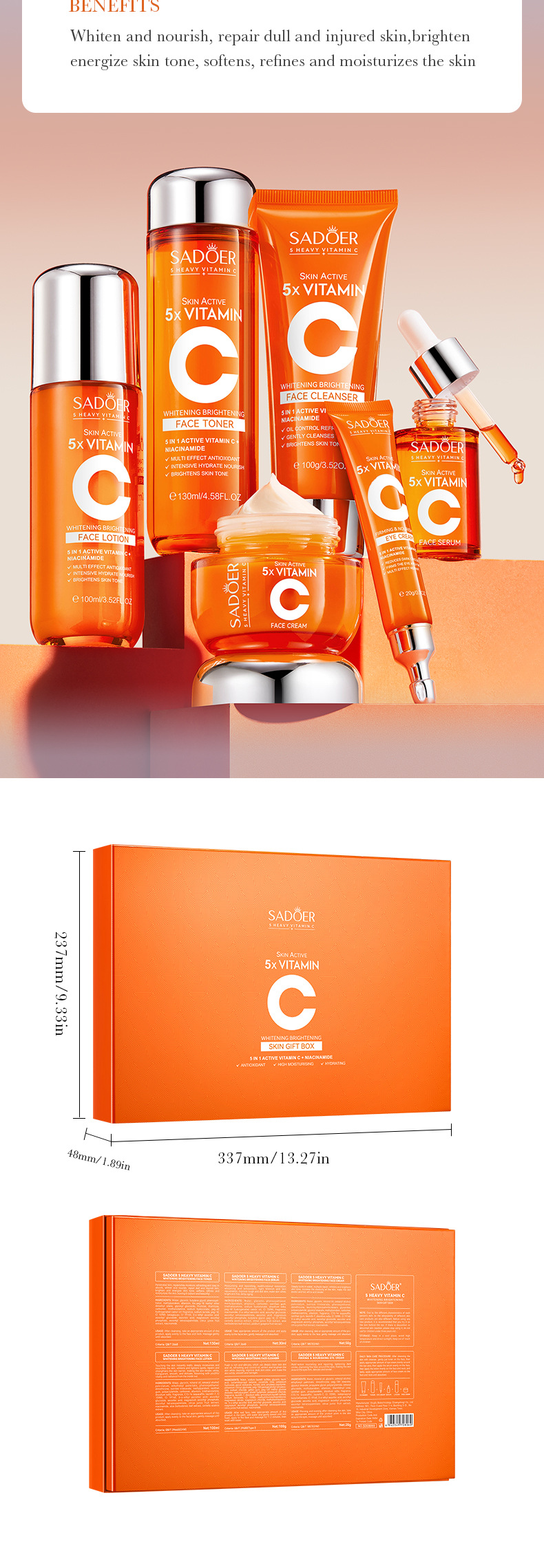 全英文SADOER五重维C提亮护肤礼盒 护肤品套盒跨境外贸批发详情38