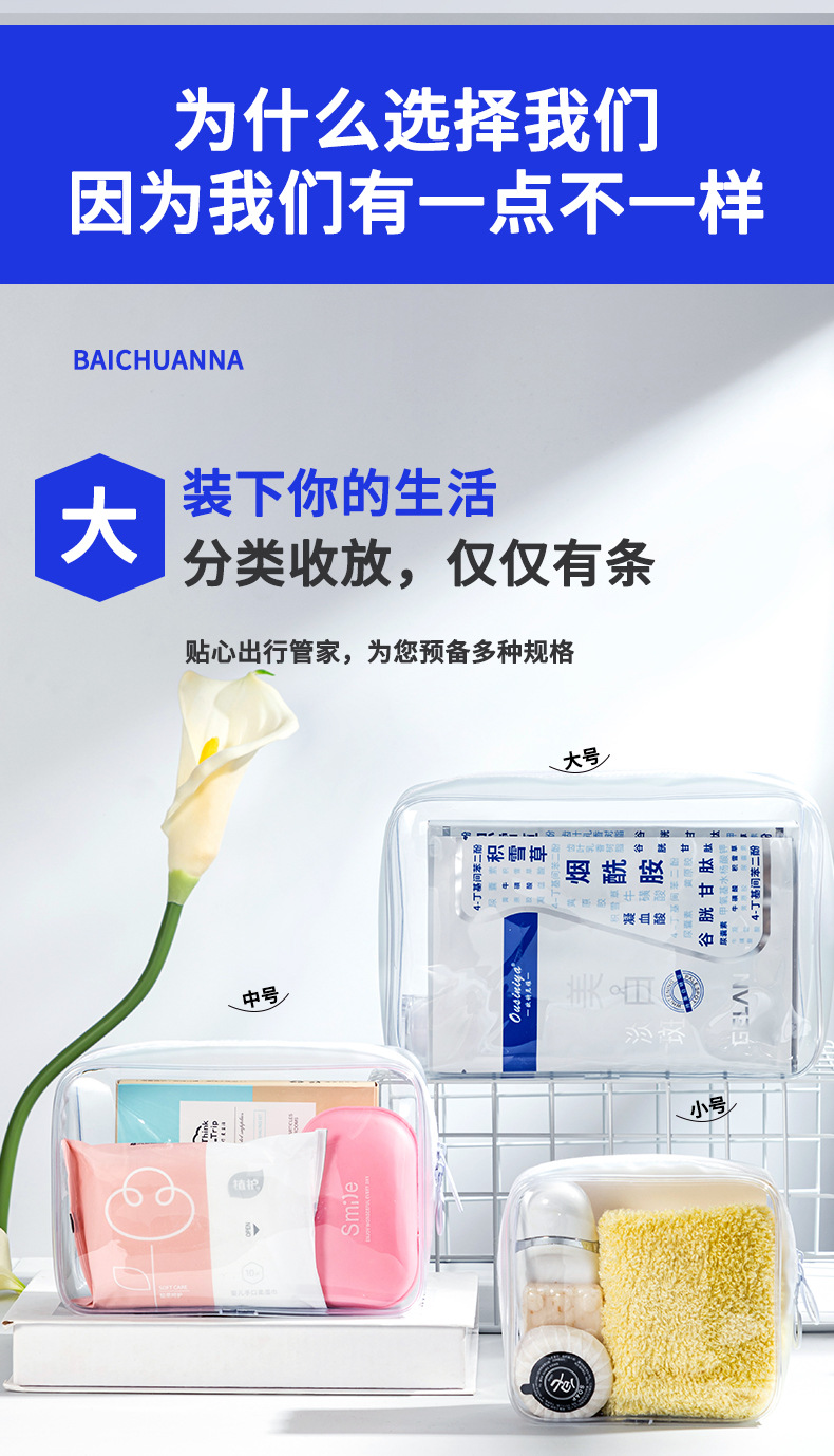 pvc化妆包 高透明防水洗漱拉链包装袋便携旅行多功能大容量收纳包详情7