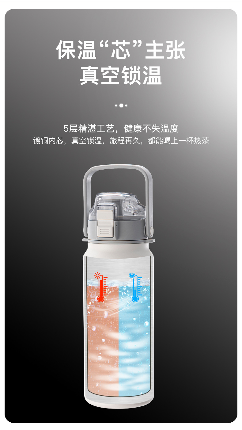 The Shangtai large-capacity insulated kettle with a strap for travel can be carried or carried on the back. It is a 316L inner liner with a straw and is suitable for both men and women pic 5