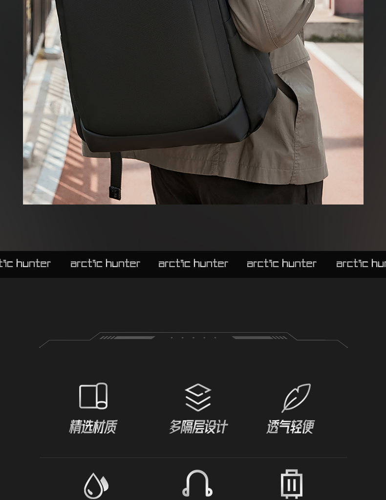 Mochila de negocios de viaje de cazador ártico para hombres bolsa de computadora portátil premium sense mochila de viaje de gran capacidad pic 6