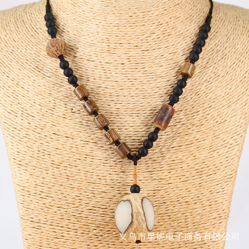 古风流苏白玉菩提项链鸡翅木磨砂挂链长款男女毛衣链饰品配饰挂件详情16