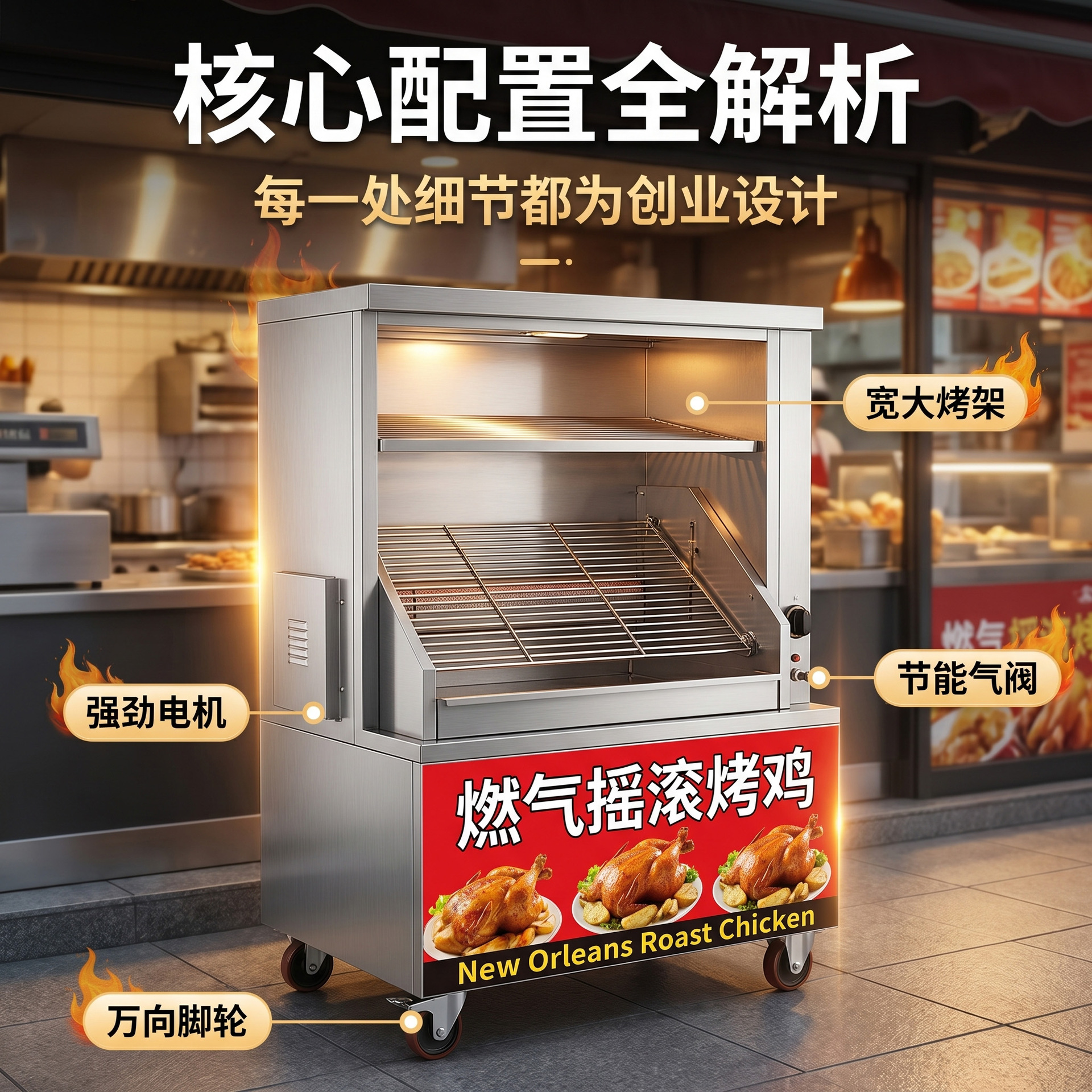 Commercial gas-fired chicken and donkey roasting oven, 360-degree automatic rotating poultry roasting oven, multi-functional barbecue oven, equipment for setting up stalls pic 4