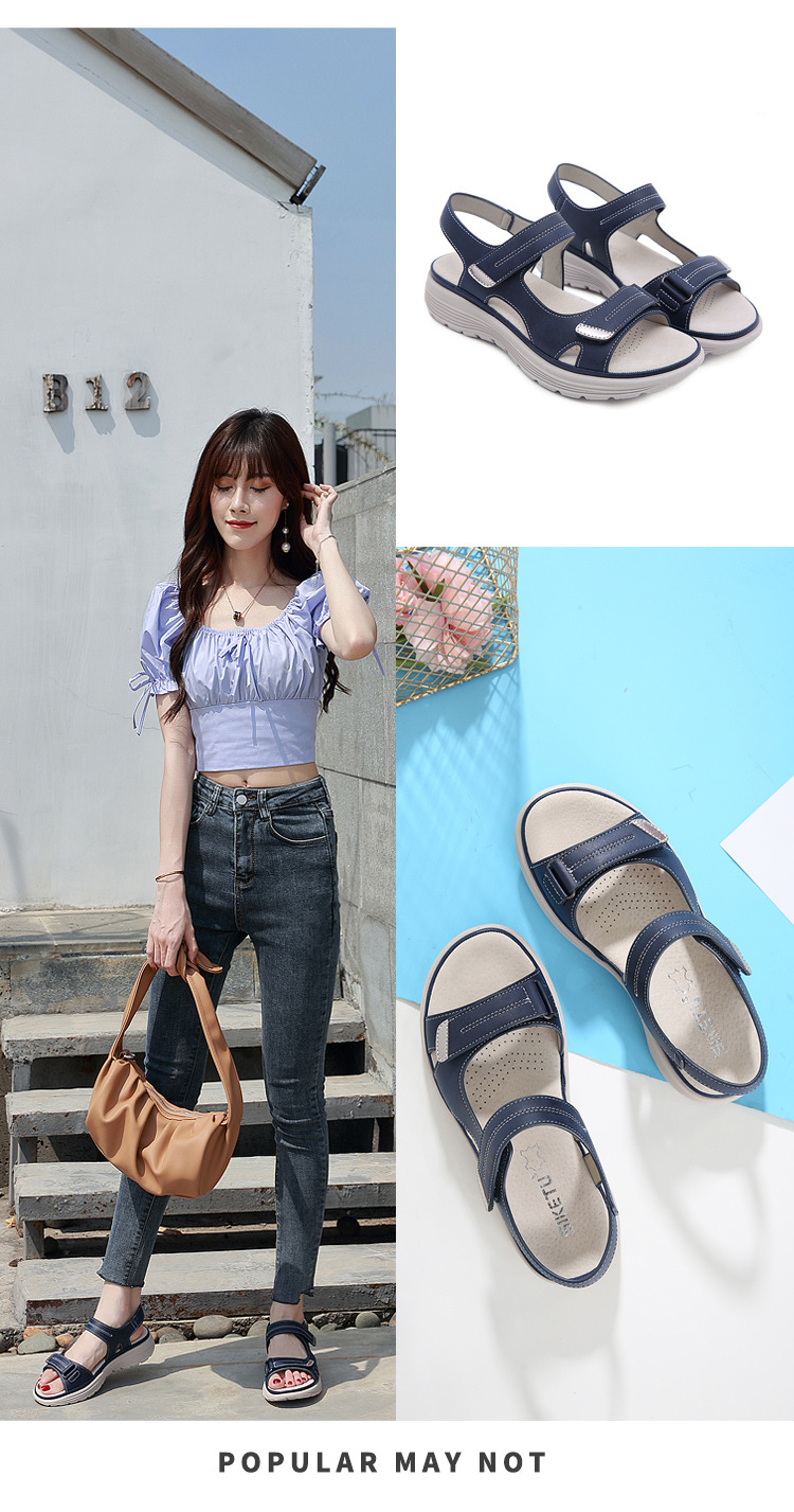 Summer 2024 new genuine leather sandals for women, sporty style, wedge and lightweight Velcro, large-sized slippers for women, one-piece consignment pic 12