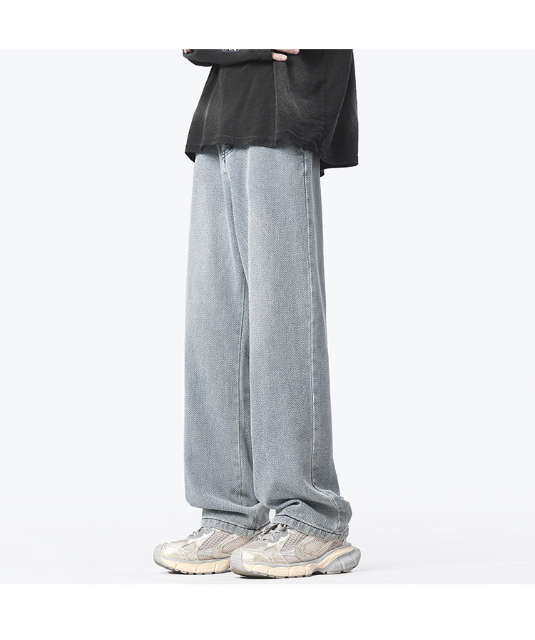 Retro and nostalgic, lightly washed, straight-leg, loose, irregular pants, loose cotton casual long pants, jeans for men pic 11