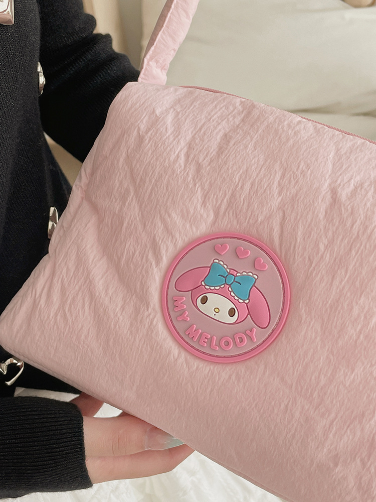 Officially authorized Sanlio cosmetic bag, Japanese and Korean fresh down fabric with cotton, hand-held small bag for girls, Kuromi pic 3